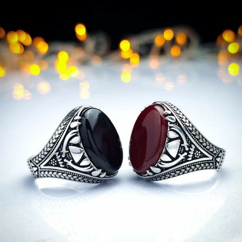 خواتم فضه عيار 925بعقيق يمني اصلي
