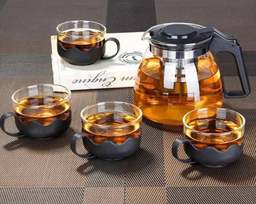 طقم كتلي زجاج مع 4اكواب زجاج ملبس