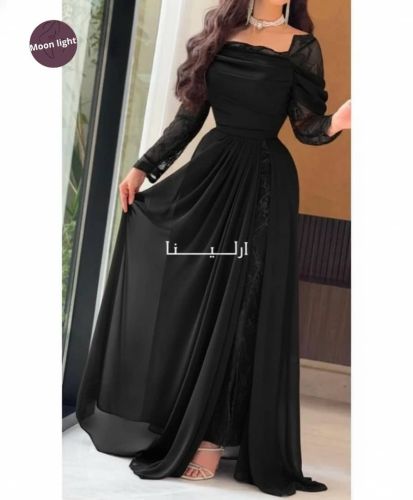 فستان سهرة نسائي شيفون على دانتيل
