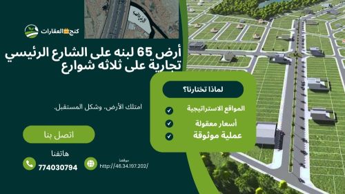 أرض 65 لبنه على الشارع الرئيسي ثل